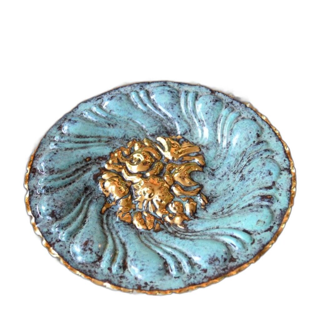 Vintage MCM Italian Florentine Hollywood Regency Verdigris Gold Metal Bowl